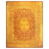 1890s Antique Gold Open Field Medallion Knotted Wool Indian Agra Decorative Rug