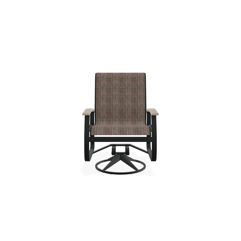 Belle Isle Outdoor Dining Armchair, Desert P60, Textured Graphite, Atlantis Royal Blue Sunbrella®
