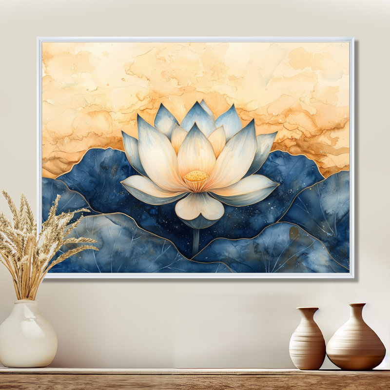 Lis Lily Aura de lotus II - salon d'art mural Lotus, H 24 po x l 32 po, Floater Framed Print, White