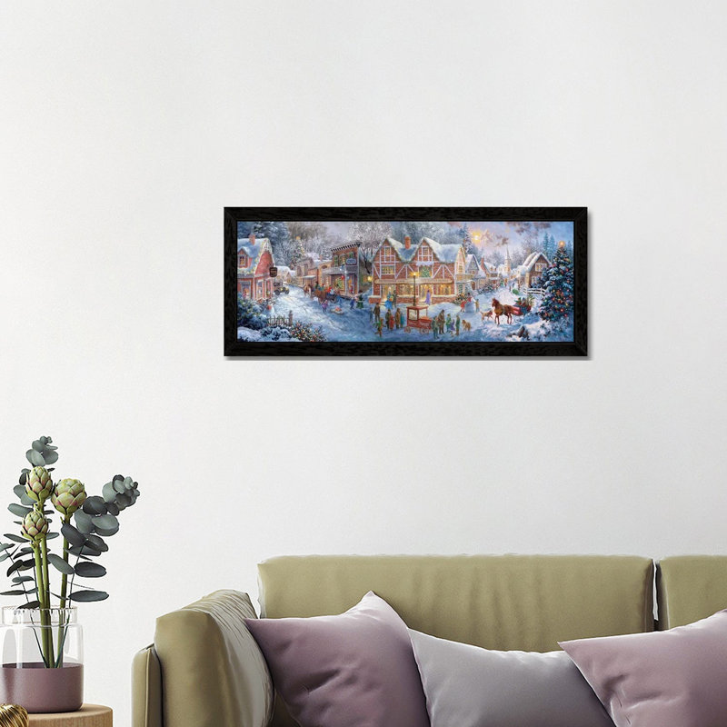 Getting Ready For Christmas by Nicky Boehme - Panoramic Painting on Canvas, Black Framed, 30.48 cm H x 91.44 cm W