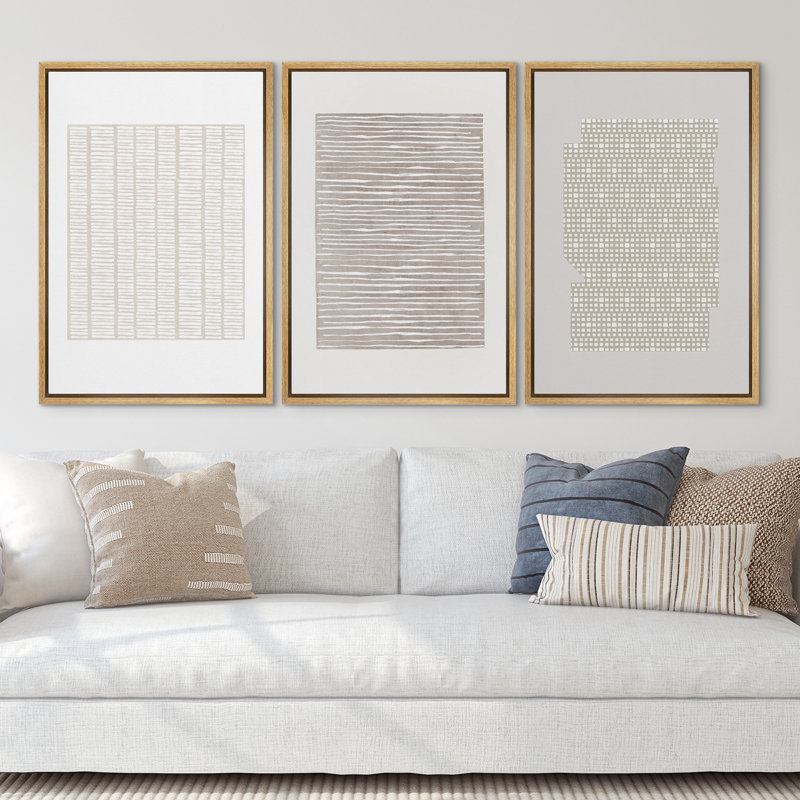 Geometric Subtle Abstract Modern Minimalist Neutral Home Decor - Framed Canvas Print Wall Art Work, 24" H x 48" W, Natural