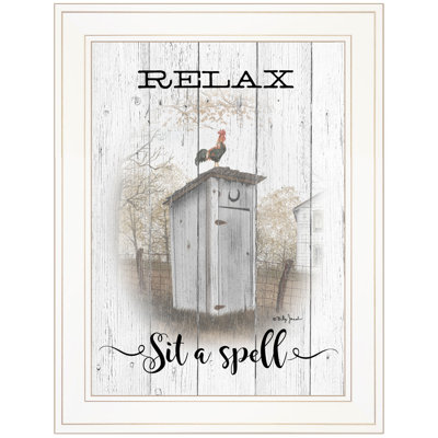 «Relax-Sit a Spell» par Billy Jacobs, reproduction encadrée prête à accrocher, cadre blanc