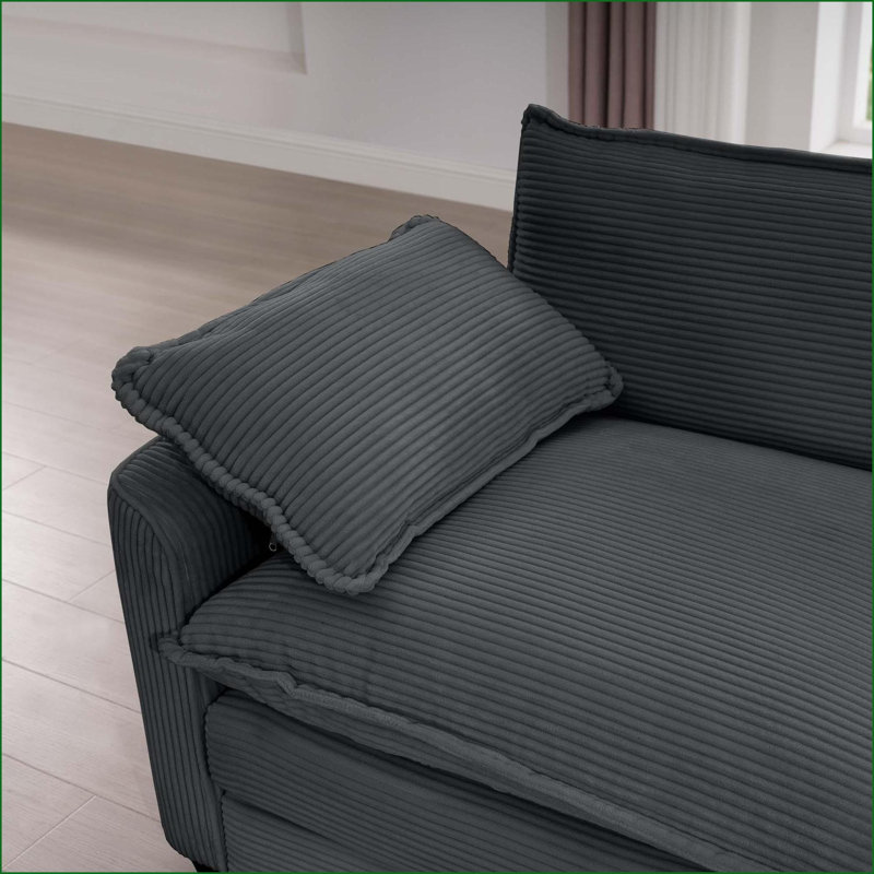 Canapé modulaire Mid-Century 3 places avec 5 coussins | Tissu velours côtelé gris ardoise, Velours côtelé gris