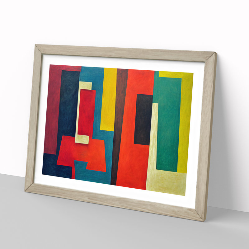 Dynamic Modern Abstract - Single Picture Frame Painting, 46cm H x 64cm W x 2cm D, Oak