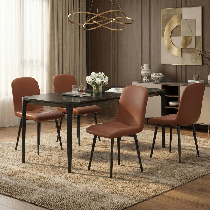 Upholstered  Faux Leather Dining Chair, Brown