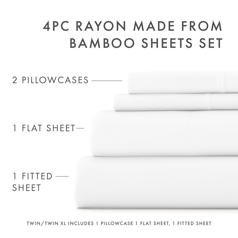 100% Rayon from Bamboo Cooling Sheet Set, King Sheet Set with 2 Pillowcases, White