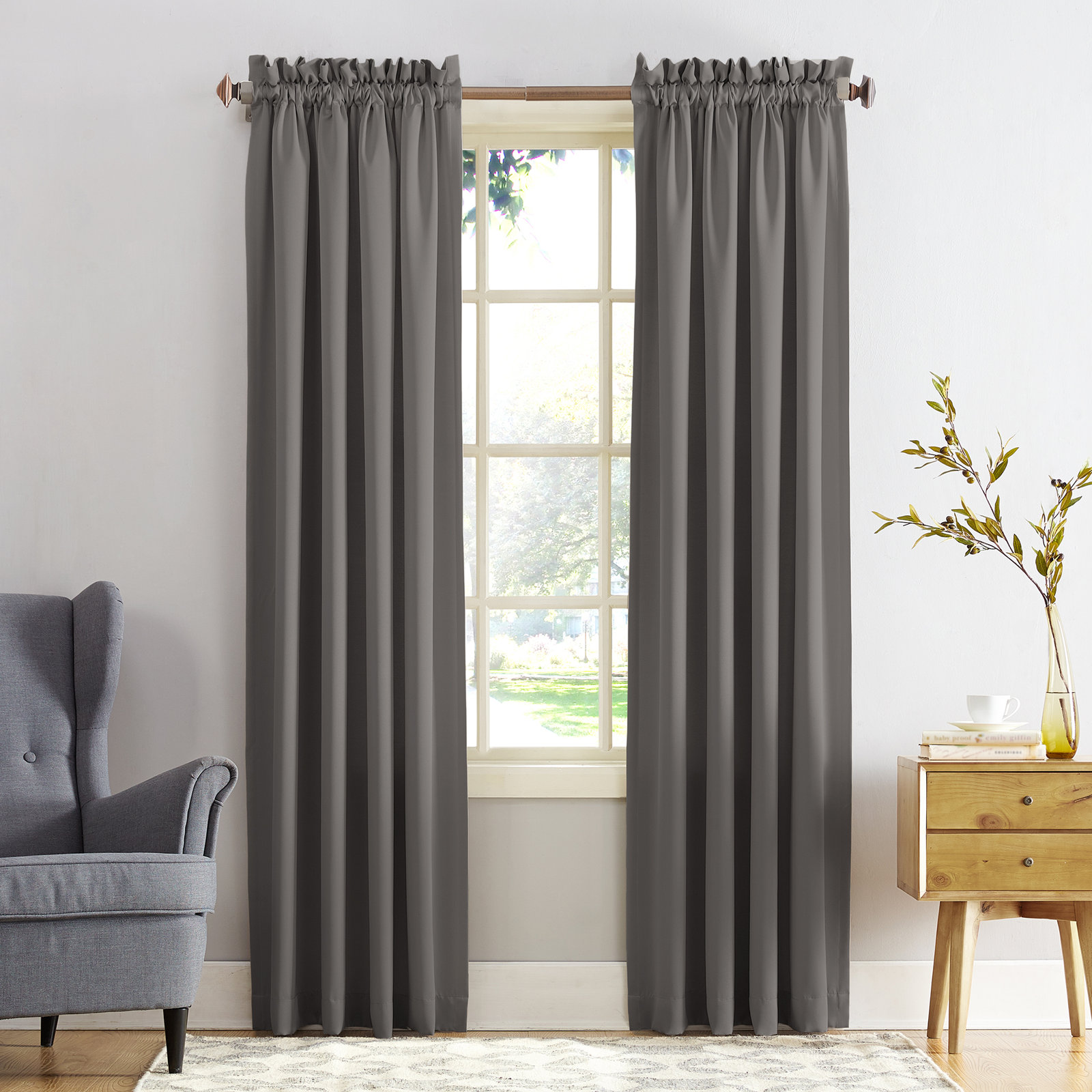 Wayfair Basics® Thermal Room Darkening Rod Pocket Curtain Panel, Steel, 54" W x 84" L