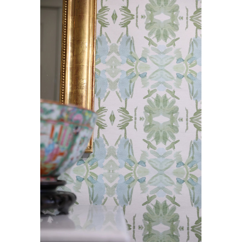Wildflowers I Medium Repeat Wallpaper, Blue/Sage Green, Cellulose/Polyester