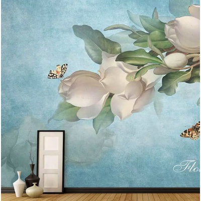 Murale gardenia fleur jaune papillon Daves
