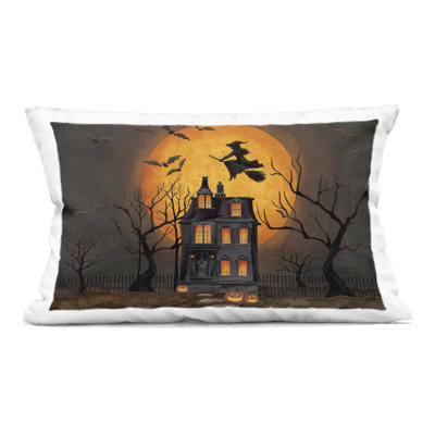 Haunted Night Mansion Decorative Printed Throw Pillow design by Nicole Tamarin