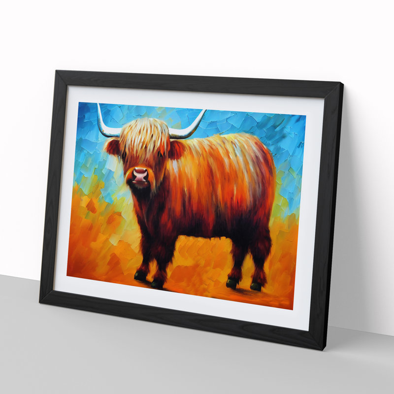 Highland Cow Vol.1 Abstract 1 Piece Single Picture Frame Painting, 25cm H x 34cm W x 2cm D, Black