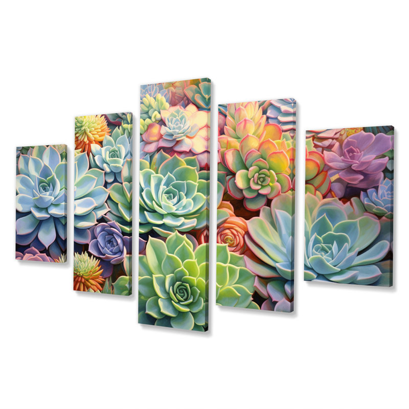Green Succulents Serenity Garden Ii II - impression sur toile florale - 5 panneaux