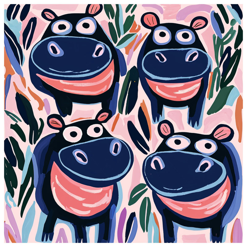 Dessin de hippopotames avec housses de couette, Très grand lit
