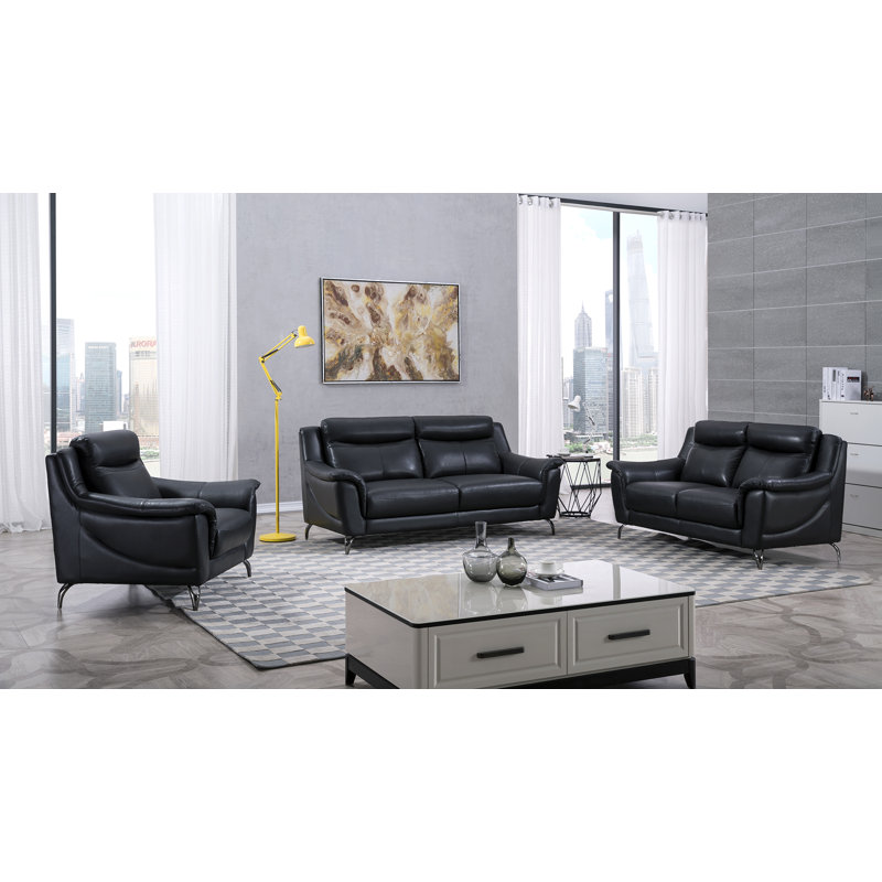 Groveson Upholstered Armchair, Upholstery Black Genuine Leather