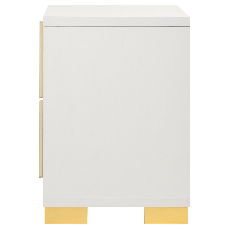 White and Gold Modern 2-Drawer Nightstand