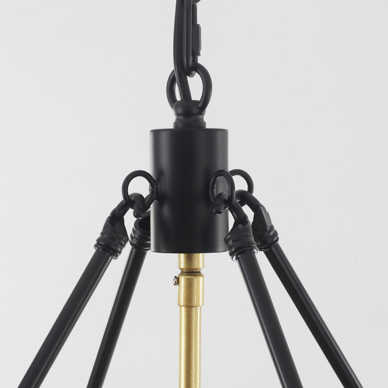 6 - Light 19.69'' Dimmable Modern Drum Candle  Chandelier With Glass Shade, Black/Gold
