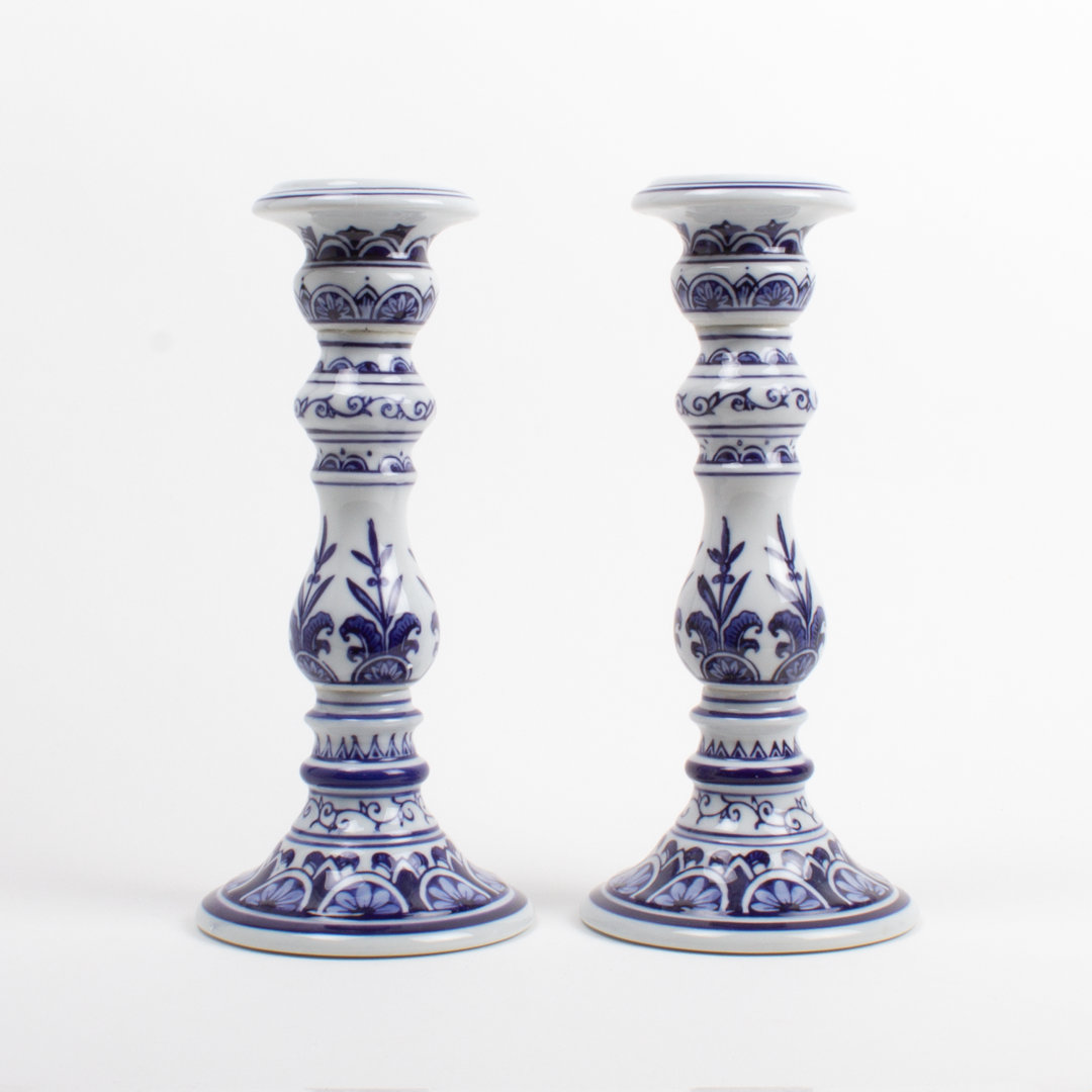 2 Piece Porcelain Tabletop Candlestick Set (Set of 2) Canora Grey
