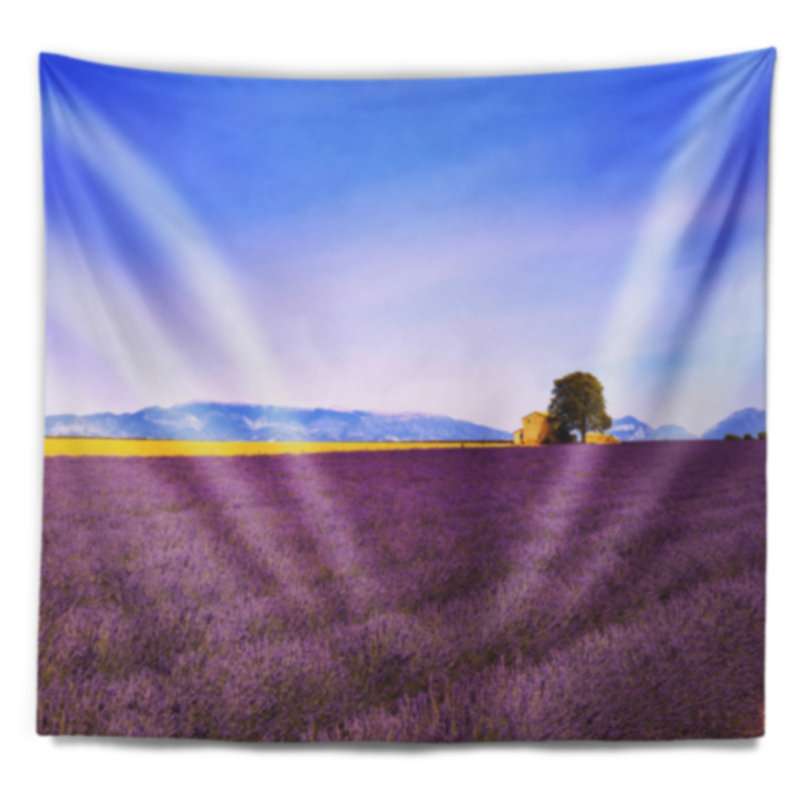 Tapisserie à fleurs en paysages avec une vieille maison, H 32 po x l 39 po