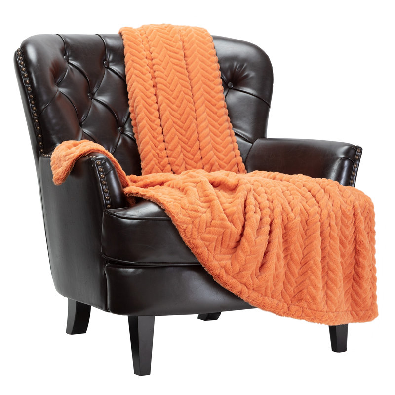 Soft Embossed Faux Fur Throw, Burnt Orange