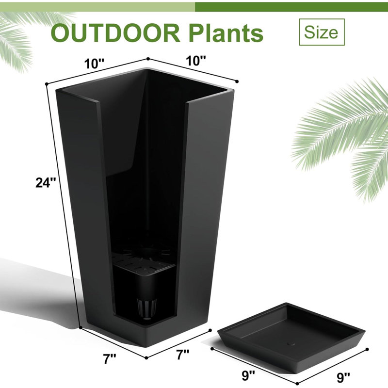 Tall Planters Set Of 2 For Outdoor And Indoor Use, Tapered Flower Pots With Drainage Tray, Front Porch And Patio Decor, Ideal For  Plants
