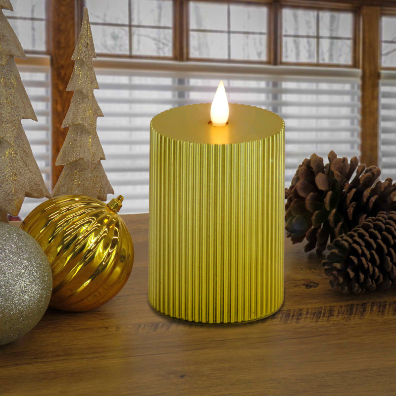 Unscented Flameless Candle, Gold, 7" H x 5" W x 5" D