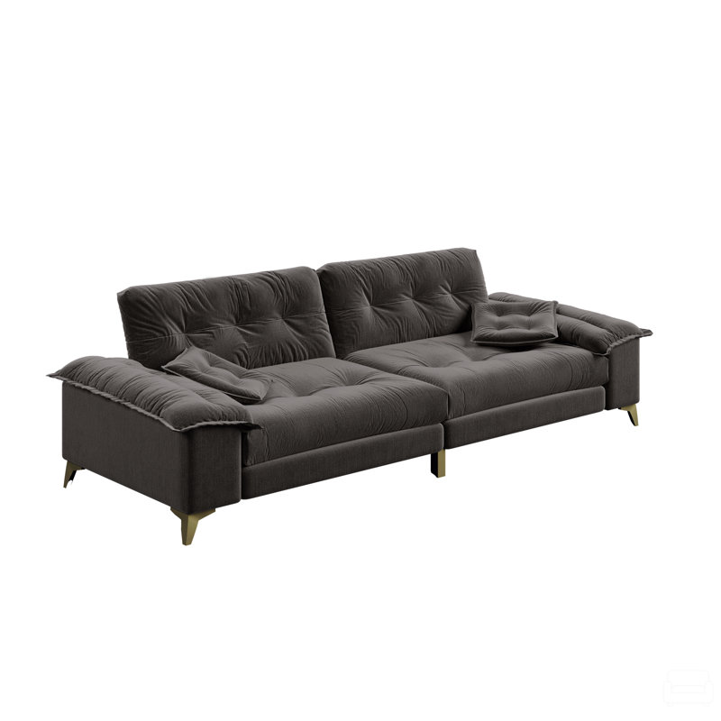 Canapé 104,7 po à 4 places avec accoudoirs larges amovibles, canapé capitonné avec pieds en métal et canapé rembourré en chenille confortable avec 2 coussins 104,7 po