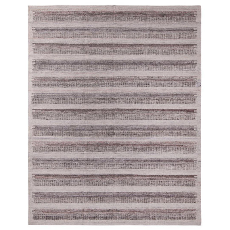 Rug & Kilim’S Scandinavian Geometric Beige Brown Wool Rug, Rectangle 10' x 14'