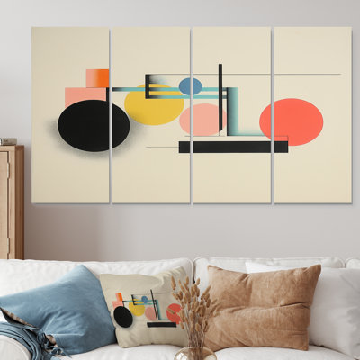 Ensemble de 4 pièces d'art mural d'équilibrage géométrique rétro de couleur équilibrée pour le salon