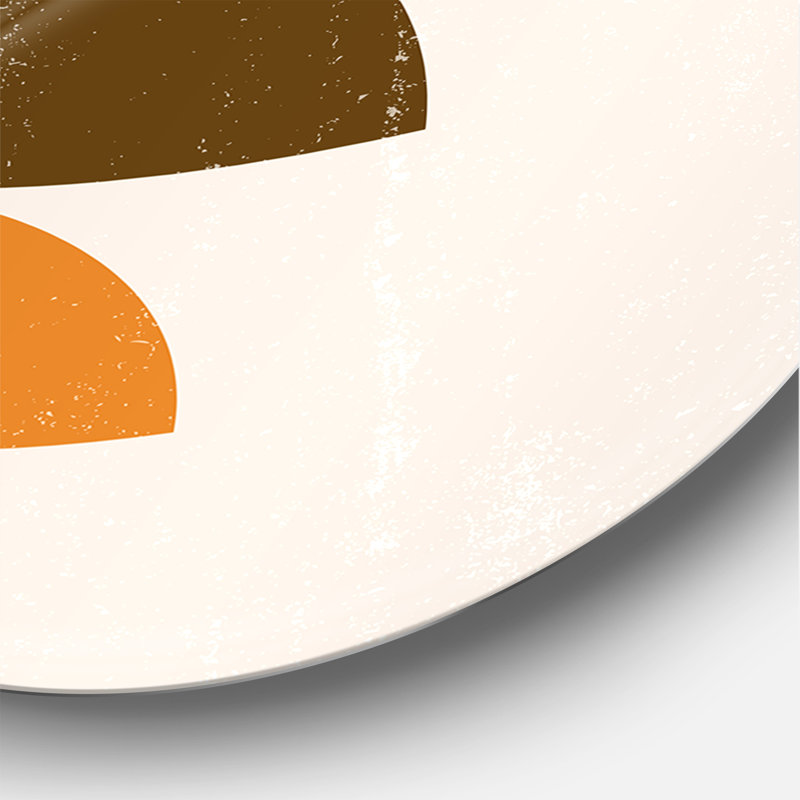 Abstrait soleil minimal et lune dans les tons de terre I - art mural moderne cercle métallique, H 11 po x l 11 po x p 1 po