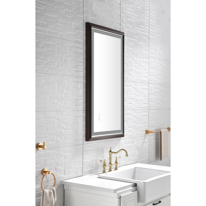 Miroir de salle de bain à DEL avec cadre en aluminium, miroir de meuble-lavabo mural, antibuée, mémoire, 3 couleurs, gradation continue