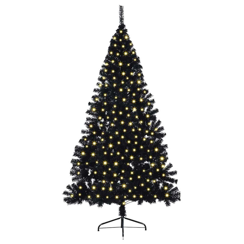 7.87' H Lighted Artificial Christmas Tree, Black, 240 cm, without Baubles