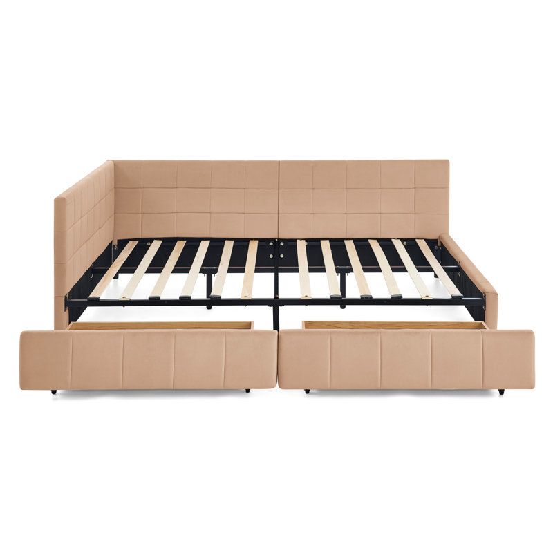 Comfortable Full Daybed With Armrest And - Velvet Pink Bed Frame For Bedroom Living Room Use Size Upholstered Storage Box Area