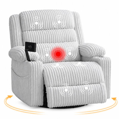 42.9"W Oversize Power Swivel Rocking Nursery Chair, Recliner Chair with Massage Heat, USB & Type-C