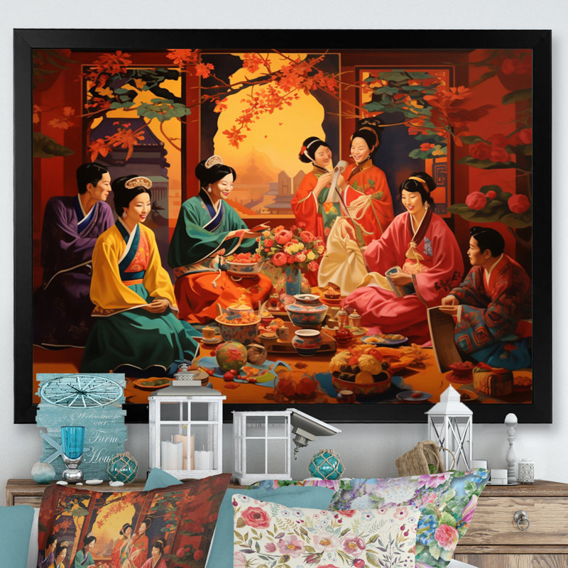 Asian Art Festive Celebration - impression, H 34 po x l 44 po x P 1,5 po, Cadre photo noir