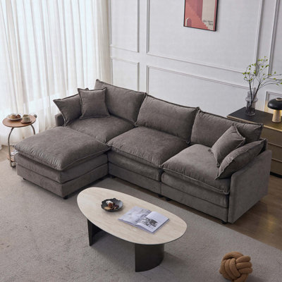 Canapé modulaire en L 105 po avec repose-pieds en chenille de 105 po, canapé de salon 3 places
