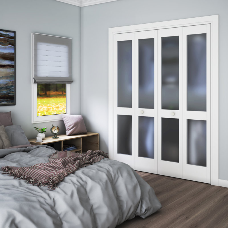 36 in. x 80 in. Frosted Glass 2-Lite Shaker Primed Solid Core White Bi-Fold Door
