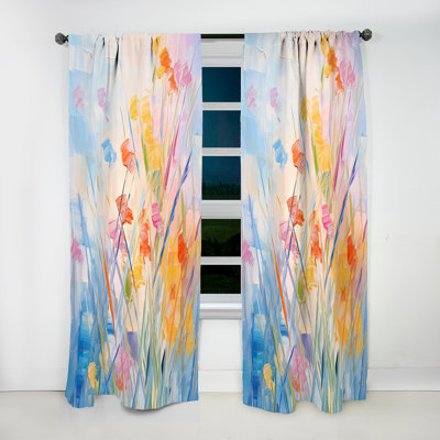 Eilidh jaune et rose Meadows Breeze I - rideau en velours traditionnel - obscurcissant - 1 panneau