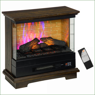 Indoor Electric Fireplace Stove, 26” with Remote Control & 12H Timer, Walnut Brown | Metal
