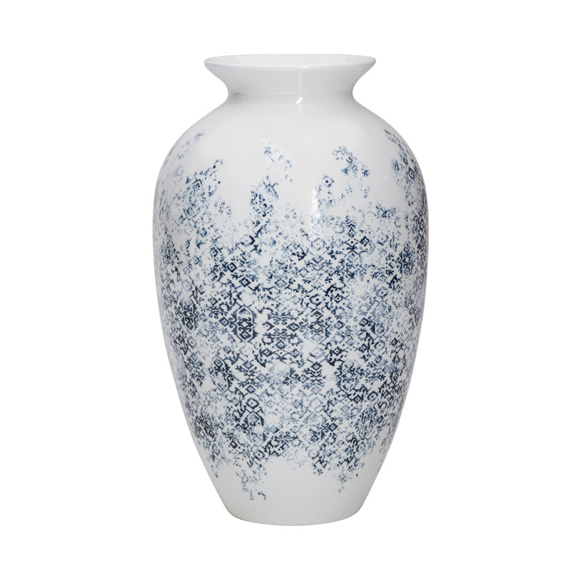 Elegant Round White Bone China Table Vase with Crystal Accents