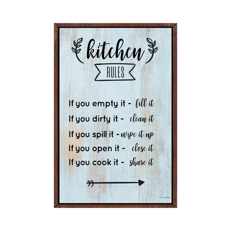 Kitchen Rules - Print on Canvas, 66.04cm H x 45.72cm W x 3.81cm D, Classic Brown Wood Floater Framed