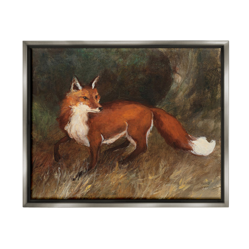 "Wild Fox In Forest" par Julia Purinton sur toile, H 17 po x l 21 po, Cadre flottant gris lustré