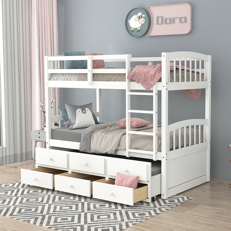Haileyrose Kids Twin Over Twin Bunk Bed with Trundle, White