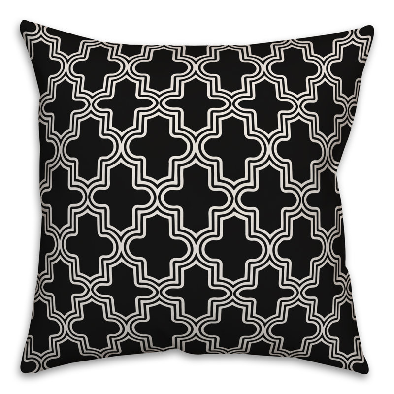  Morrocan Tile Throw Pillow, 16" x 16", Black, Polyester/Polyfill