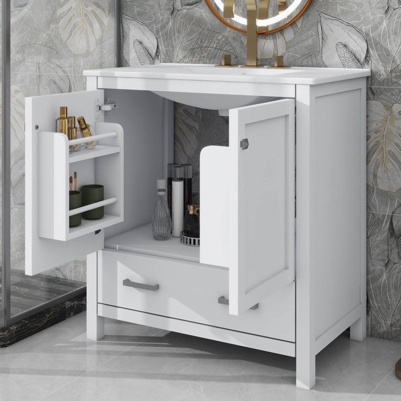 Meuble-lavabo moderne simple 30 po avec lavabo et tiroir, Blanc