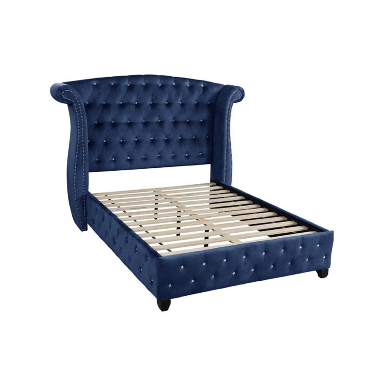 Rausch Upholstered Wingback Bed, King, Blue