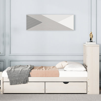 White Washed Twin Bed With And Efficient Drawer Storage Charging 2 Space Drawers, Wash