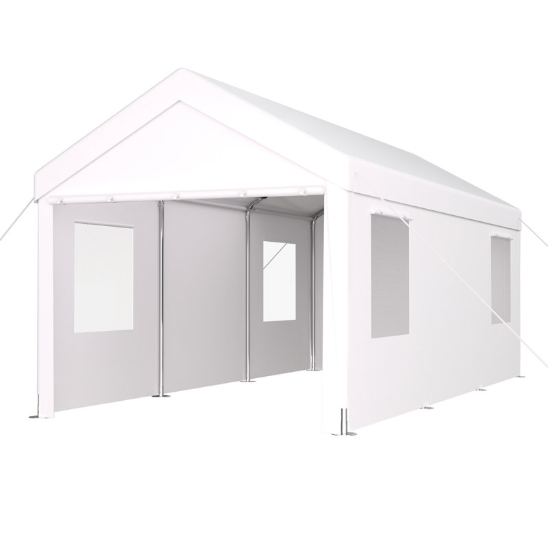 Abri d'auto portatif 10 pi x 20 pi, robuste, 2 portes et 4 fenêtres ventilées pour tondeuses à gazon, abri d'auto blanc, robuste avec fenêtres