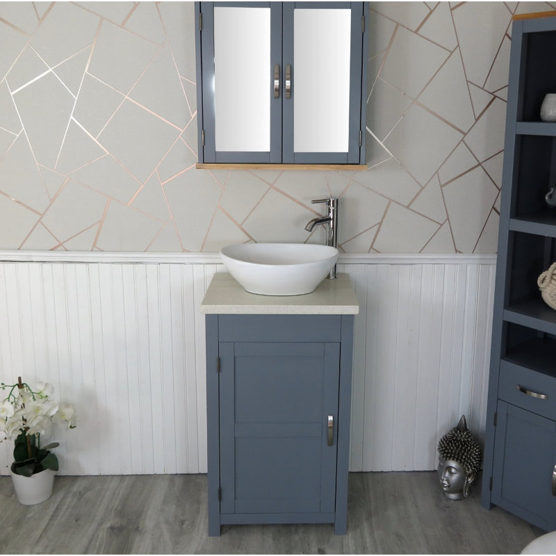 Scully 515mm Single Bathroom Vanity with Vessel Ceramic Basin, Grey, White Quartz