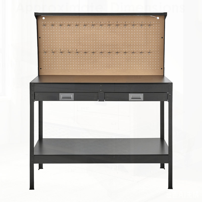 Établi robuste en bois franc avec panneau perforé, capacité de 242,5 lb, 4 prises de courant, 2 ports USB et 30 crochets pour une efficacité d'atelier ultime