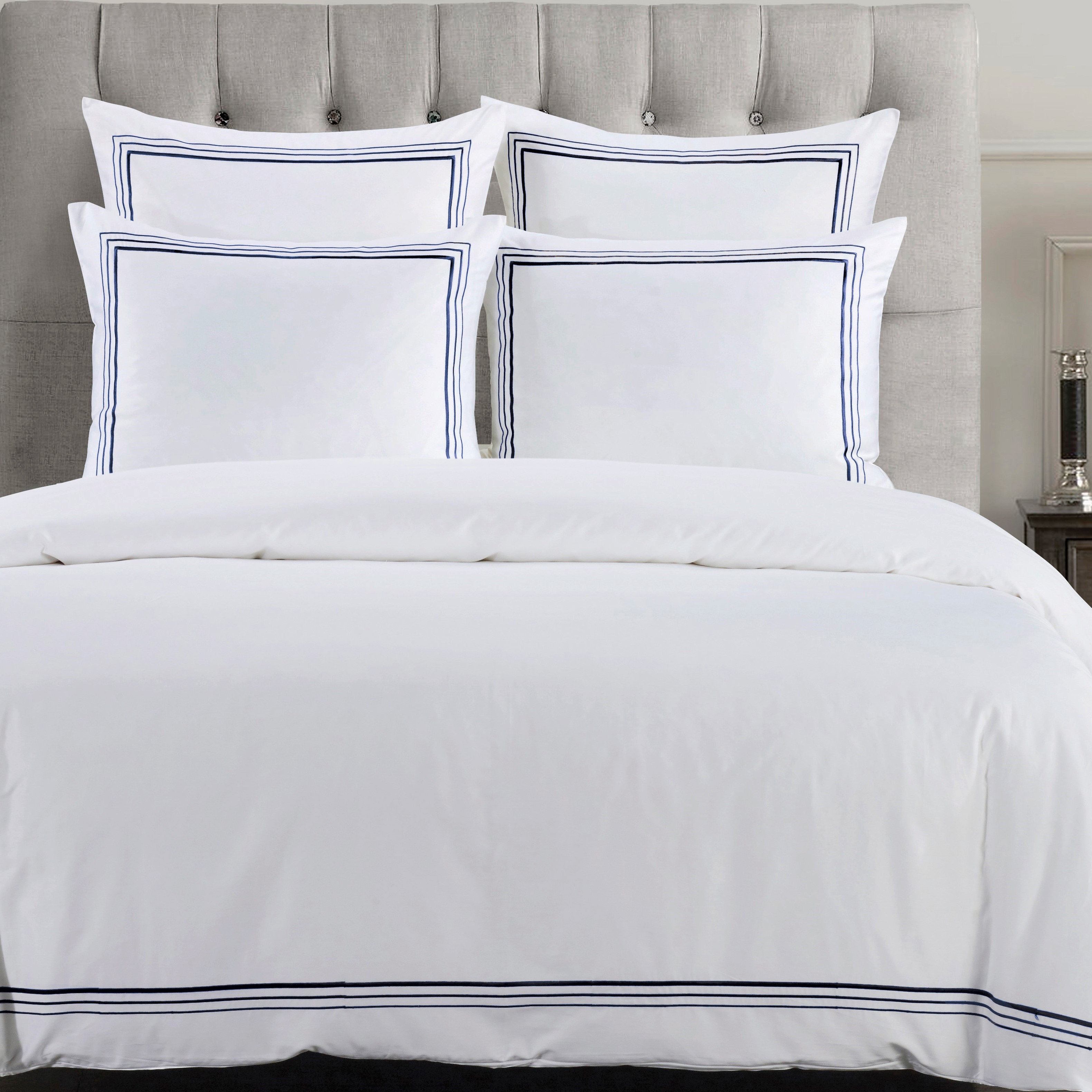 100% Linen Bedding Set With Embroidery Edge, Pin Stripe Duvet